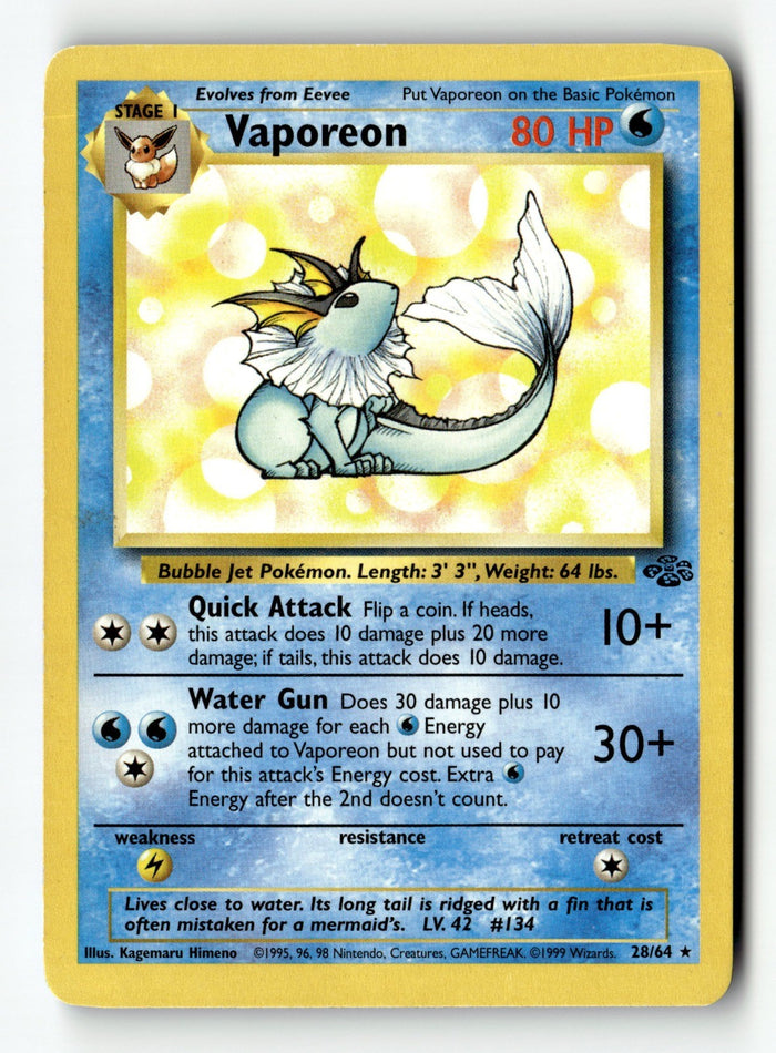 Pokemon Card Vaporeon (28) Unlimited LP Jungle 28/64