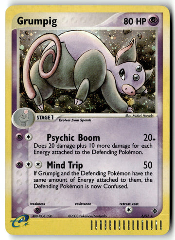 Pokemon Card Grumpig LP Dragon Holo Rare 6/97