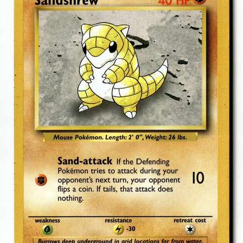 Pokemon Card Sandshrew Unlimited LP Base Set 062/102