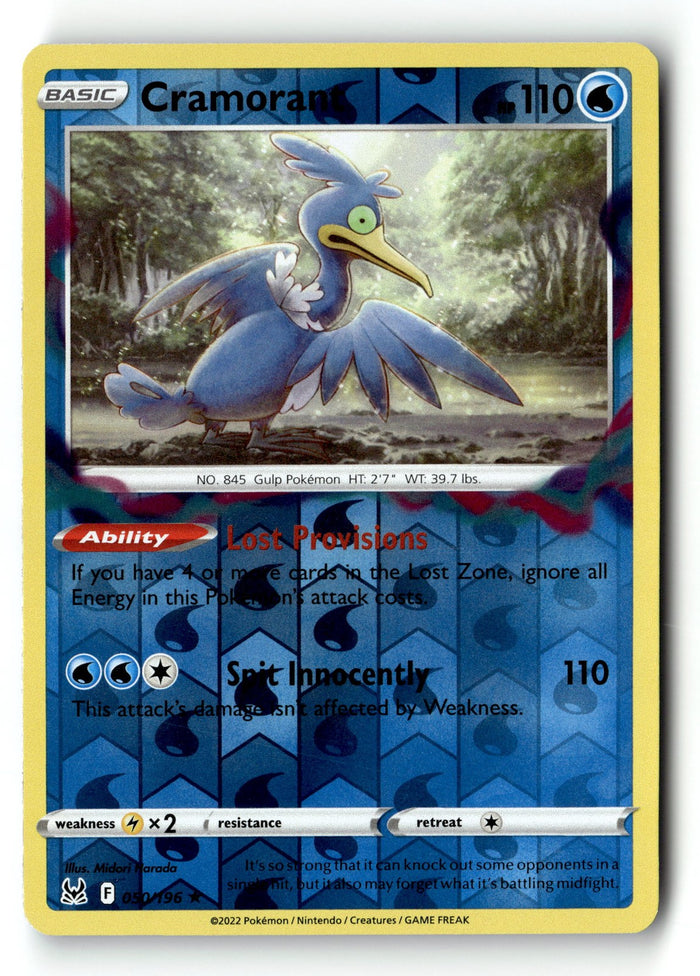 Pokemon Card Cramorant LP SWSH11: Lost Origin Reverse Holo Rare 050/196