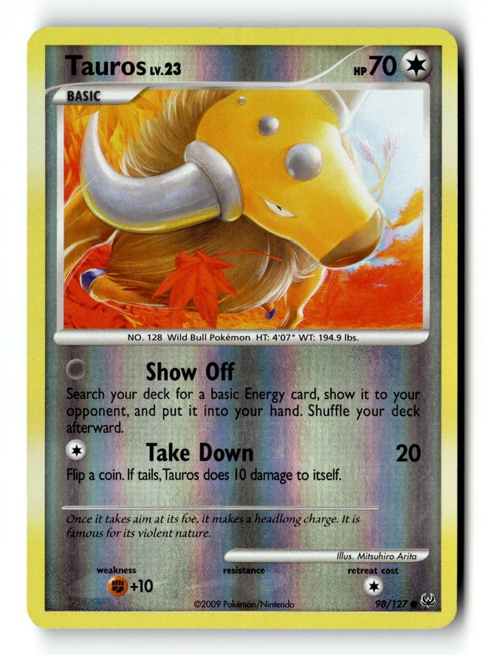 Pokemon Card Tauros Reverse Holo LP Platinum 98/127