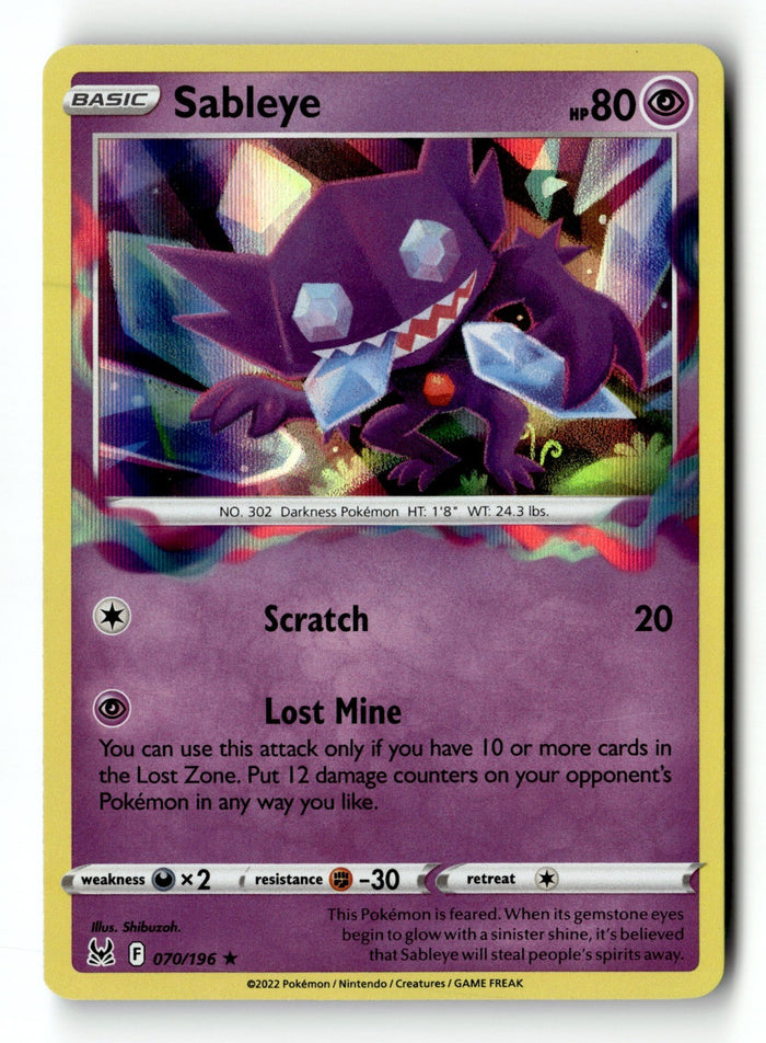 Pokemon Card Sableye Holo LP SWSH11: Lost Origin 070/196