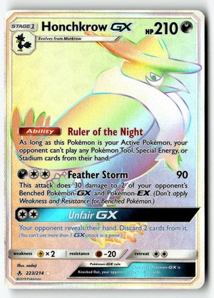 Pokemon Card Honchkrow GX (Secret) LP SM - Unbroken Bonds Secret Rare 223/214