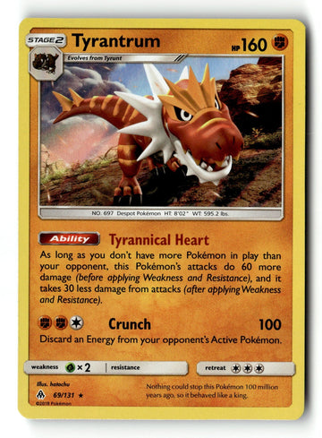 Pokemon Card Tyrantrum Holo LP SM - Forbidden Light 69/131