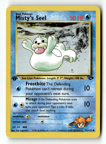 Pokemon Card Misty's Seel 1st Edition LP Gym Challenge 091/132