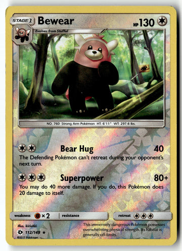 Pokemon Card Bewear LP SM Base Set Reverse Holo Rare 112/149
