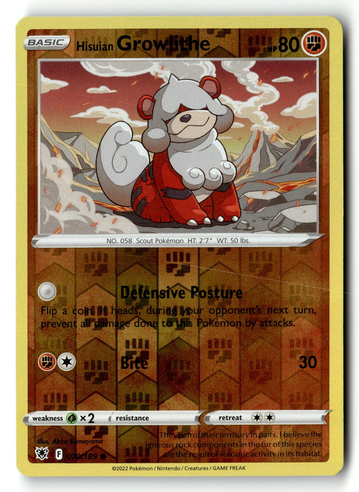 Pokemon Card Hisuian Growlithe LP  Astral Radiance Reverse Holo Common 070/189