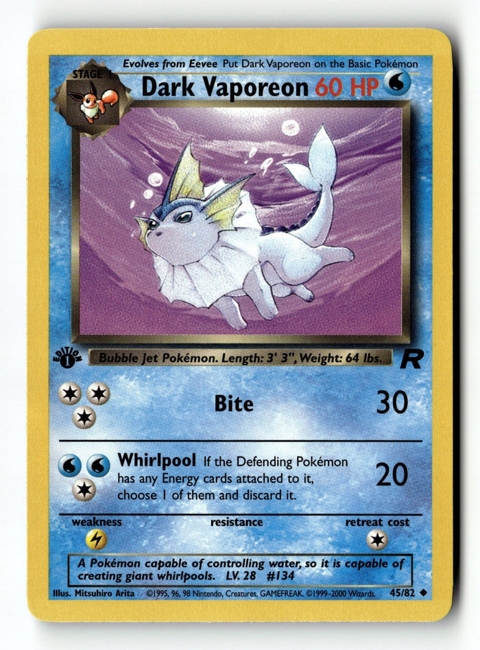Pokemon Card Dark Vaporeon 1st Edition LP Team Rocket 45/82