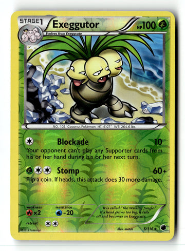 Pokemon Card Exeggutor Reverse Holo LP Plasma Freeze 5/116