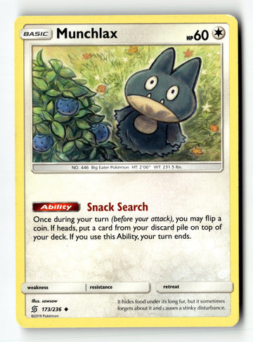 Pokemon Card Munchlax LP SM - Unified Minds 173/236