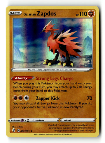 Pokemon Card Galarian Zapdos Holo LP SWSH07: Evolving Skies 082/203