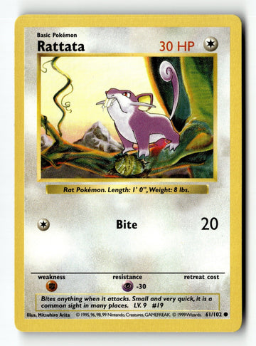 Pokemon Card Rattata Unlimited LP Base Set (Shadowless) 061/102