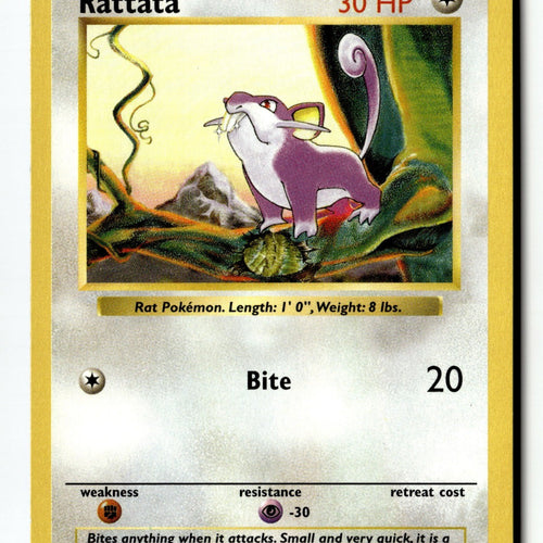 Pokemon Card Rattata Unlimited LP Base Set (Shadowless) 061/102