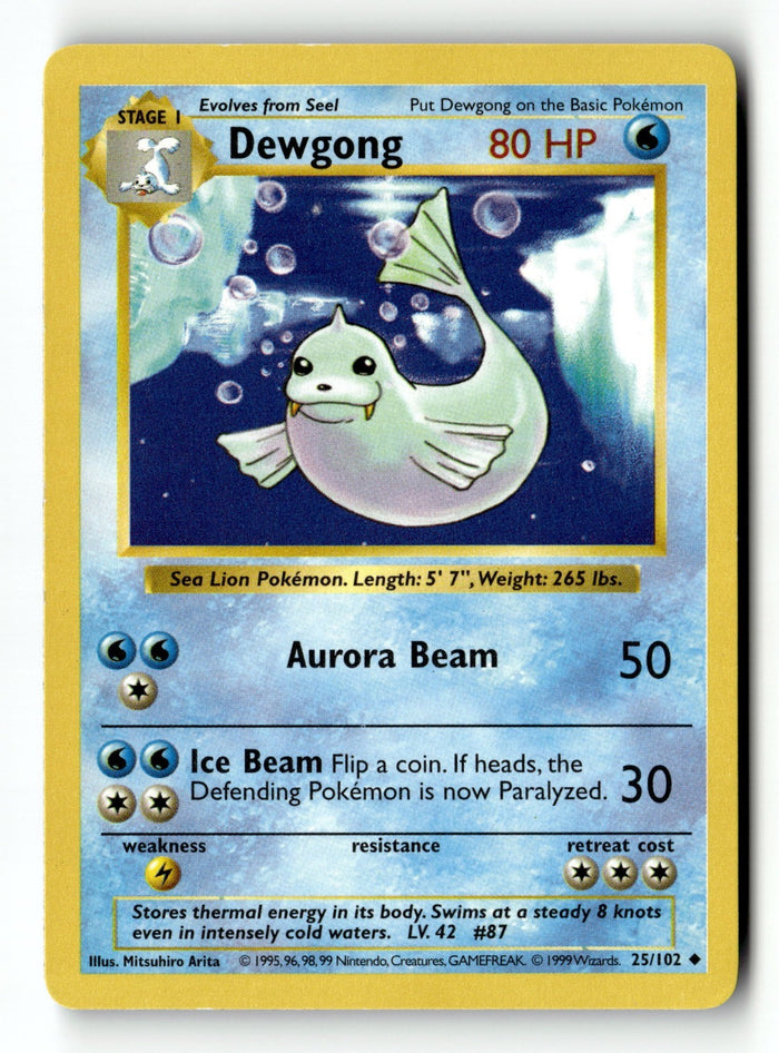Pokemon Card Dewgong Unlimited LP Base Set (Shadowless) 025/102