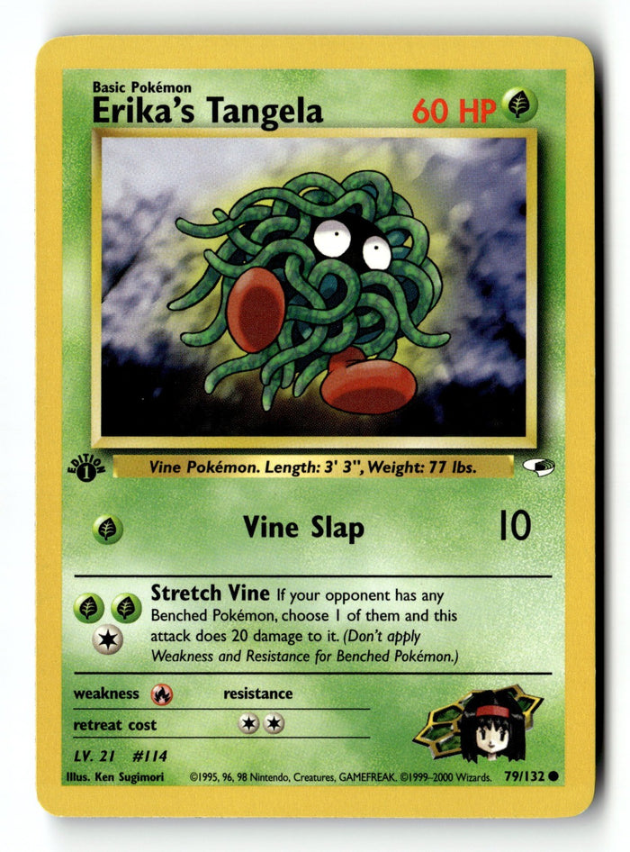 Pokemon Card Erika's Tangela 1st Edition LP Gym Heroes 079/132