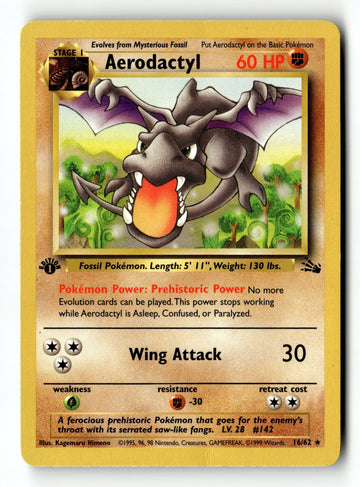 Pokemon Card Aerodactyl (16) 1st Edition LP Fossil 16/62