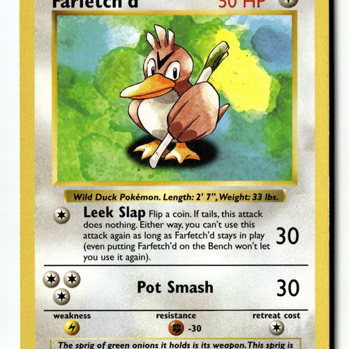 Pokemon Card Farfetch'd Unlimited LP Base Set (Shadowless) 027/102