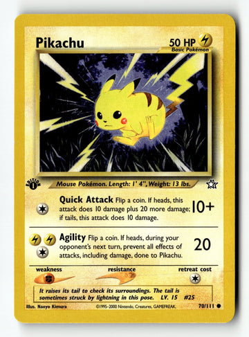 Pokemon Card Pikachu 1st Edition LP Neo Genesis 070/111