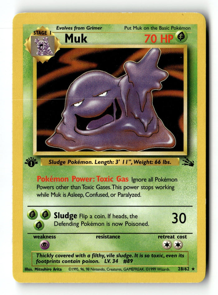 Pokemon Card Muk (28) 1st Edition LP Fossil 28/62