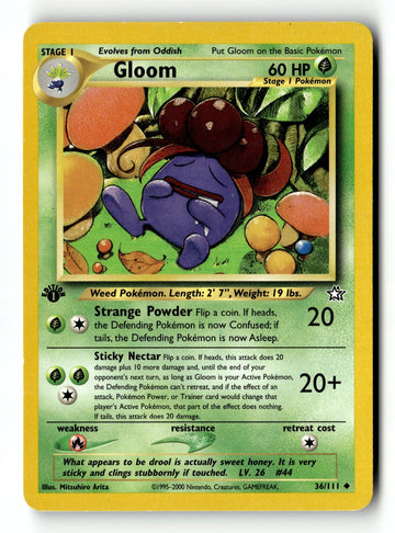 Pokemon Card Gloom 1st Edition LP Neo Genesis 036/111