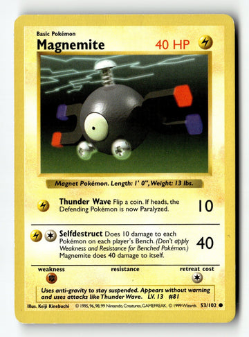 Pokemon Card Magnemite Unlimited LP Base Set (Shadowless) 053/102