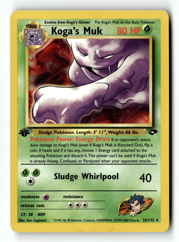 Pokemon Card Koga's Muk 1st Edition LP Gym Challenge 26/132