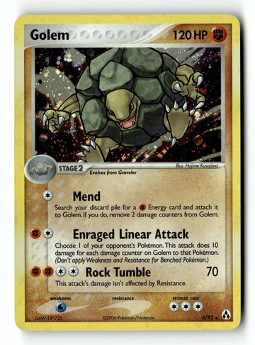 Pokemon Card Golem Holo LP Legend Maker 6/92 (1)