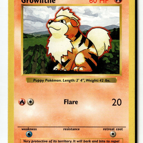 Pokemon Card Growlithe Unlimited LP Base Set (Shadowless) 028/102