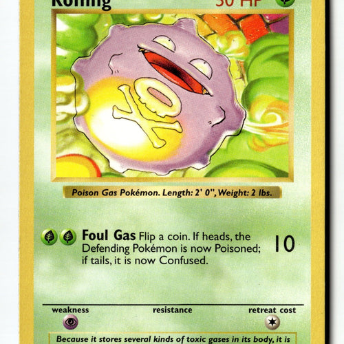 Pokemon Card Koffing Unlimited LP Base Set (Shadowless) 051/102
