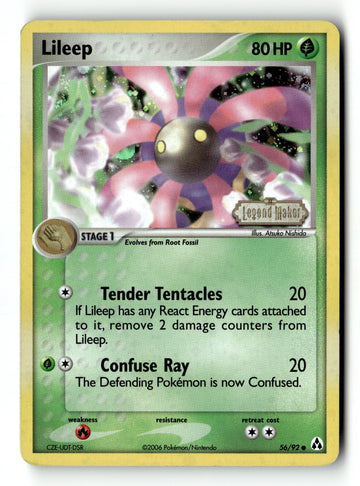 Pokemon Card Lileep Reverse Holo LP Legend Maker 56/92