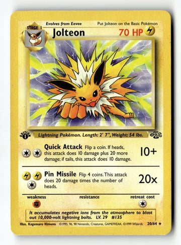 Pokemon Card Jolteon (20) 1st Edition LP Jungle 20/64
