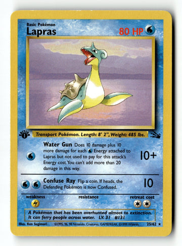 Pokemon Card Lapras (25) 1st Edition LP Fossil 25/62 (2)