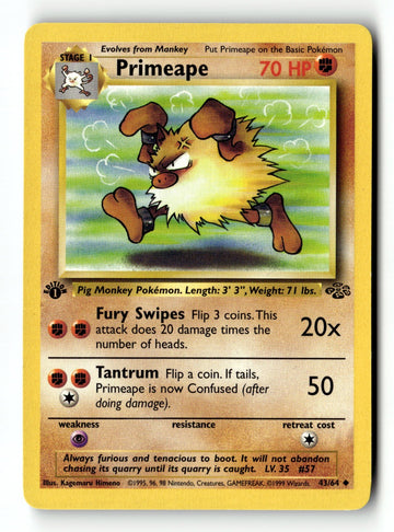Pokemon Card Primeape 1st Edition LP Jungle 43/64