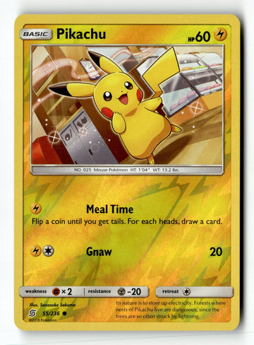 Pokemon Card Pikachu (55) Reverse Holo LP SM - Unified Minds 55/236