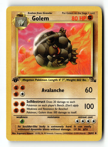 Pokemon Card Golem 1st Edition LP Fossil 36/62