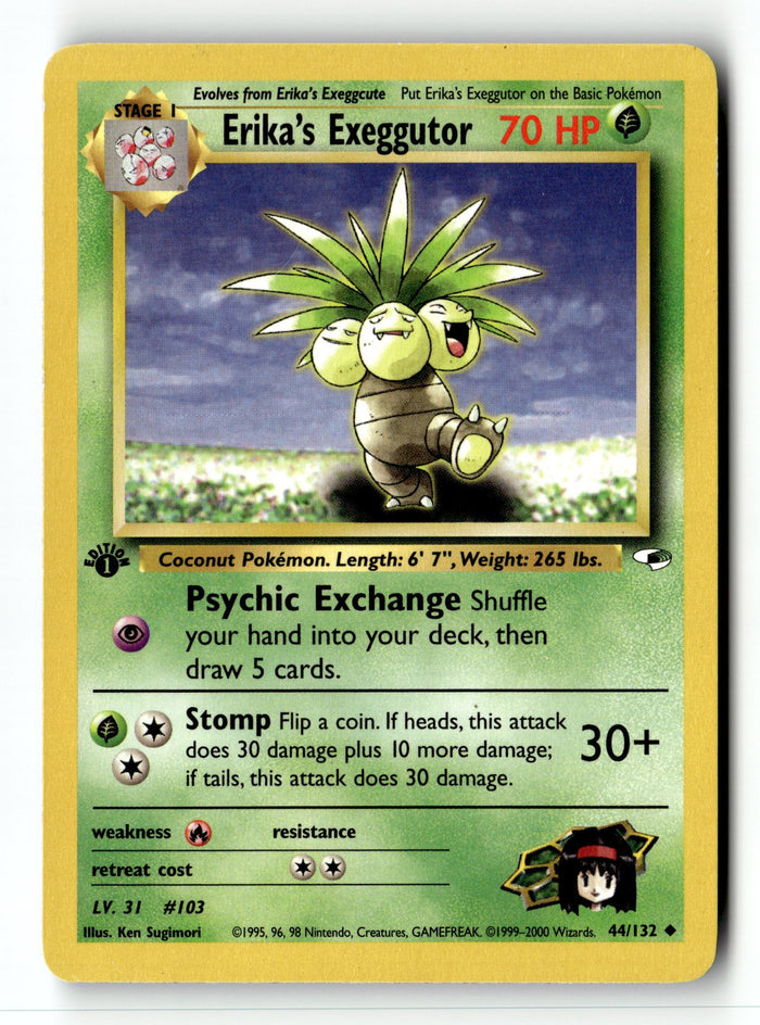 Pokemon Card Erika's Exeggutor 1st Edition LP Gym Heroes 044/132