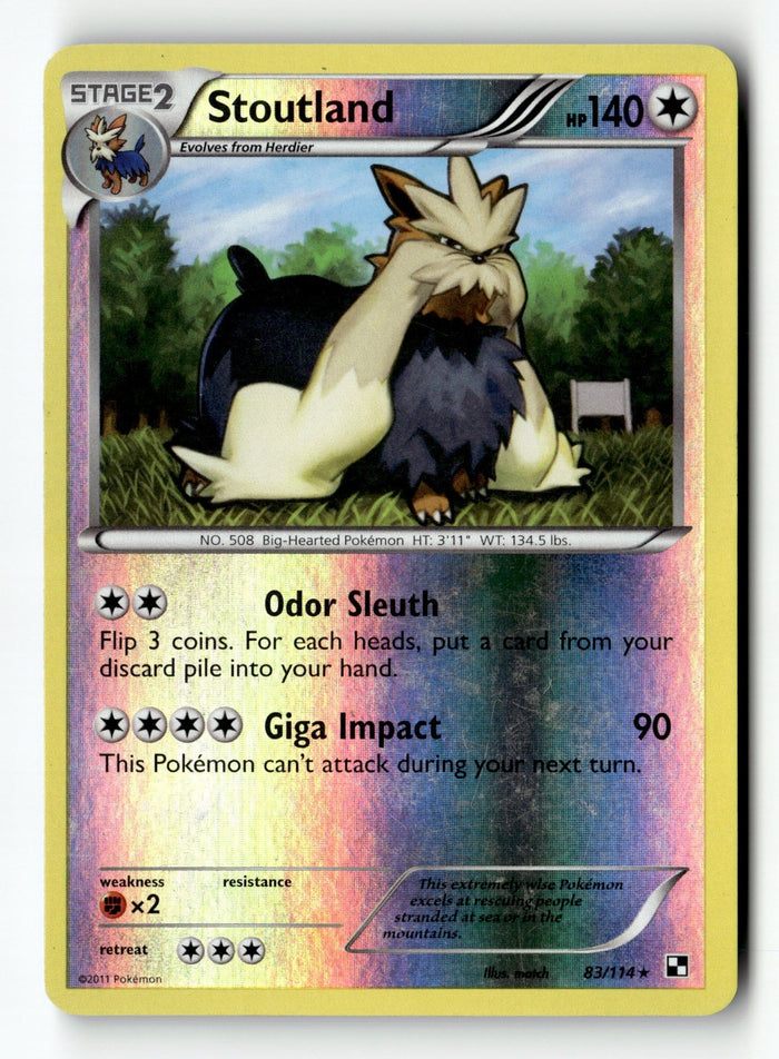 Pokemon Card Stoutland Reverse Holo LP Black and White 83/114