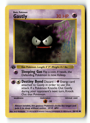 Pokemon Card Gastly 1st Edition LP Base Set (Shadowless) 050/102
