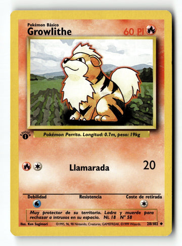 Pokemon Card Growlithe Base Set 1st Edition Spanish 28/102