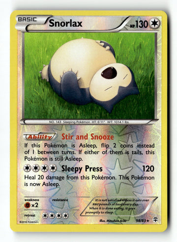 Pokemon Card Snorlax Reverse Holo LP Generations 58/83