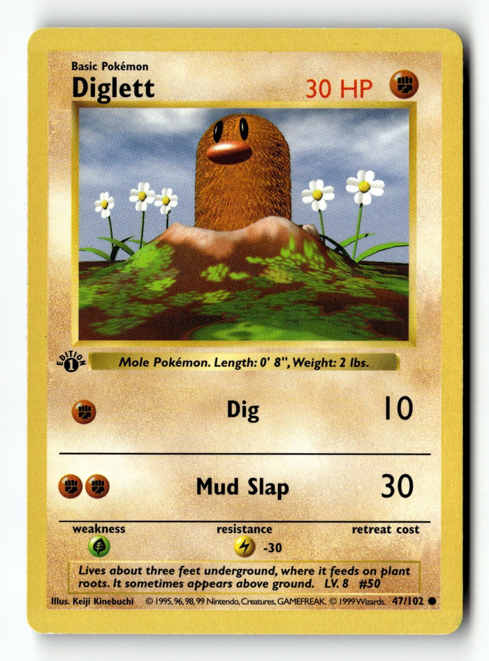 Pokemon Card Diglett 1st Edition LP Base Set (Shadowless) 047/102