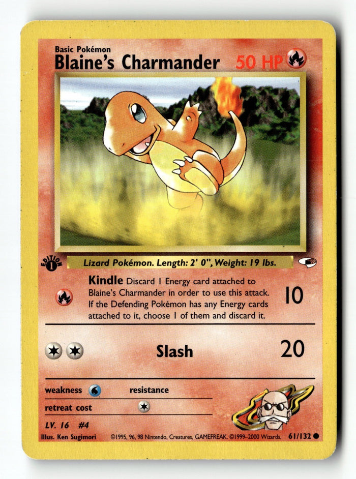 Pokemon Card Blaine's Charmander 1st Edition LP Gym Heroes 61/132