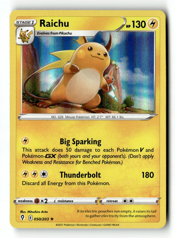 Pokemon Card Raichu Holo LP SWSH07: Evolving Skies 050/203