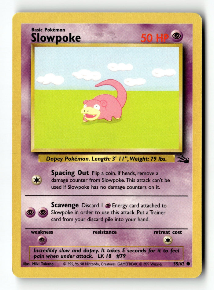 Pokemon Card Slowpoke Unlimited LP Fossil 55/62