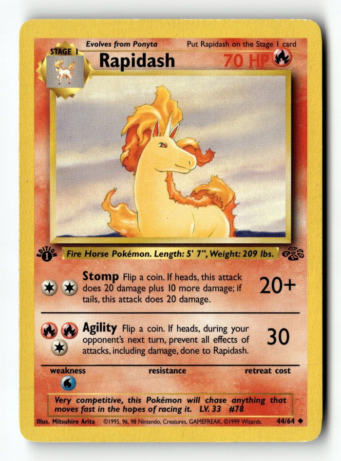 Pokemon Card Rapidash 1st Edition LP Jungle 44/64