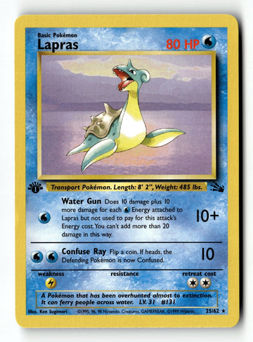 Pokemon Card Lapras (25) 1st Edition LP Fossil 25/62 (1)