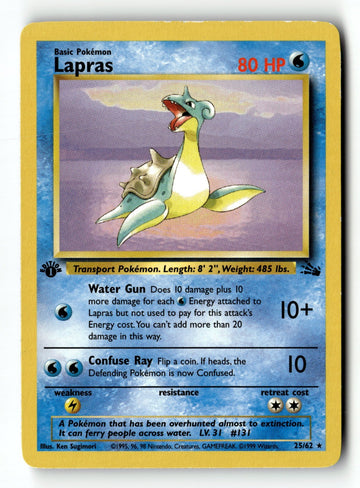 Pokemon Card Lapras (25) 1st Edition LP Fossil 25/62
