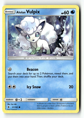 Pokemon Card Alolan Vulpix LP SM - Guardians Rising 21/145