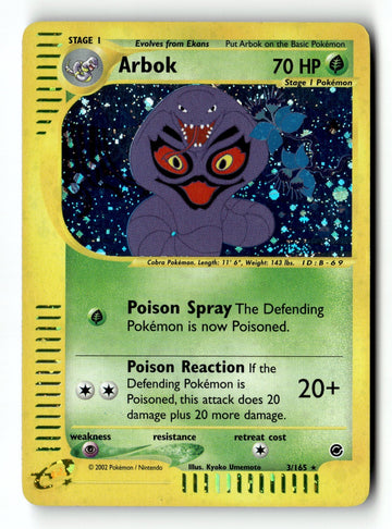 Pokemon Card Arbok (3) Holo LP Expedition 003/165