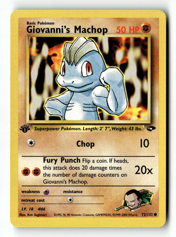 Pokemon Card Giovanni's Machop 1st Edition LP Gym Challenge 072/132